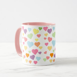 Pink Colourful Hearts Pattern Stylish Cute Mug