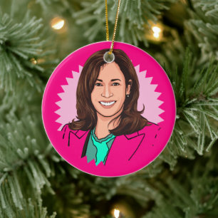 Pink Colourful Kamala Harris Ceramic Tree Decoration