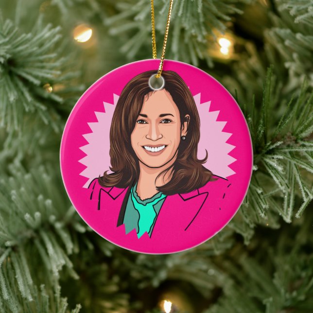 Pink Colourful Kamala Harris Ceramic Tree Decoration (Tree)