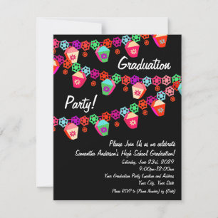 Pink Colourful Lanterns Graduation Party Invitatio Invitation
