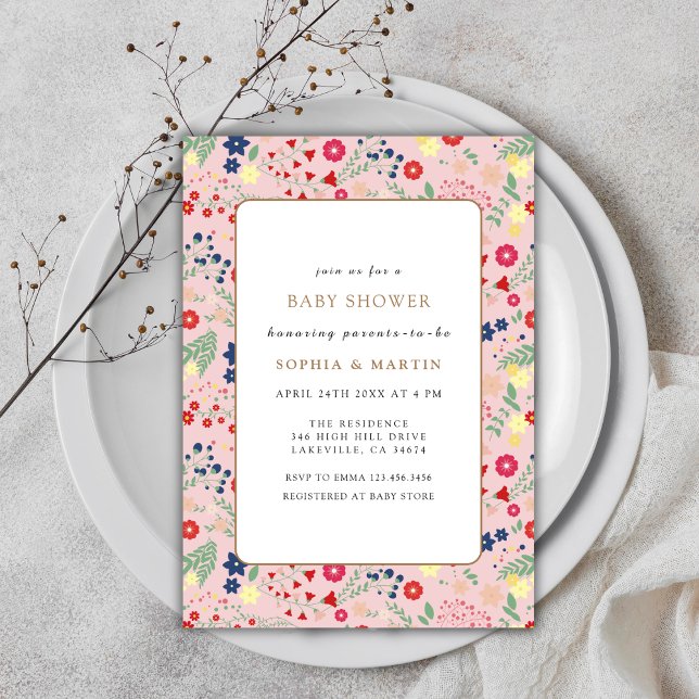 Pink Colourful Little Wildflower Frame Baby Shower Invitation (Pink Colorful Little Wildflower Frame Baby Shower Invitation)