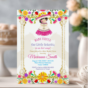 Pink Colourful Mexican Floral Fiesta Baby Shower  Invitation