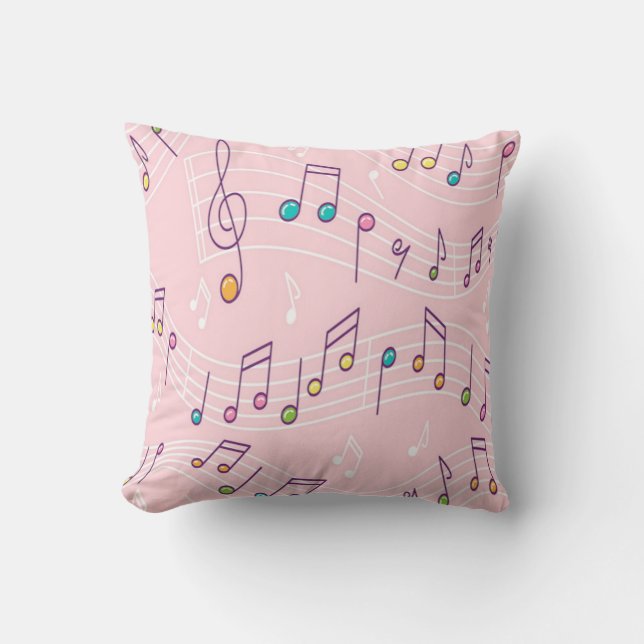 Pink colourful music note pattern musician musical cushion (Front)