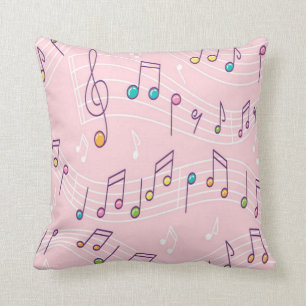 Pink colourful music note pattern musician musical cushion