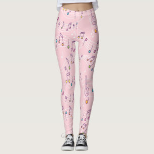 Pink colourful music note pattern musician musical leggings