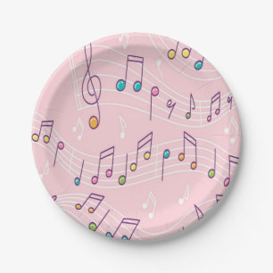 Pink colourful music note pattern musician musical paper plate