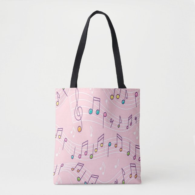 Pink colourful music note pattern musician musical tote bag (Front)