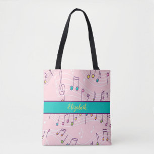 pink colourful music note tote bag