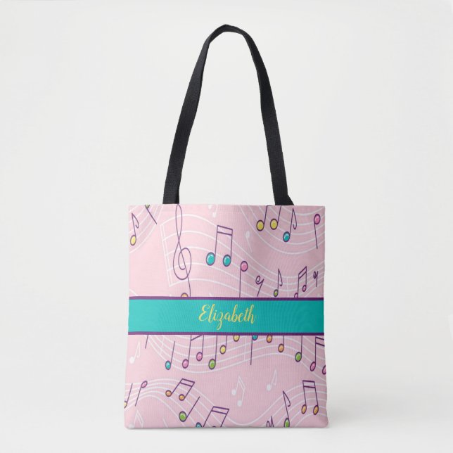 pink colourful music note  tote bag (Front)