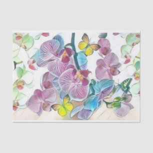 Pink colourful orchid flower butterflies watercolo tissue paper