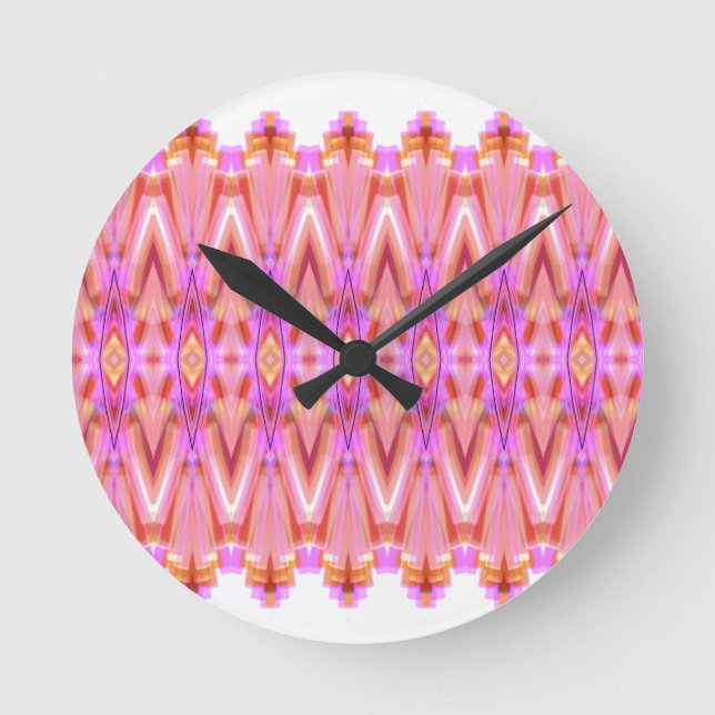 Pink Colourful Patterned Wall Clock (Front)