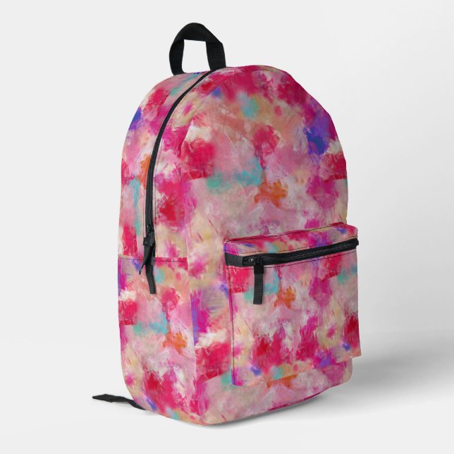 Pink Colourful  + Personalised Name on Top Printed Backpack (Back Corner Left)