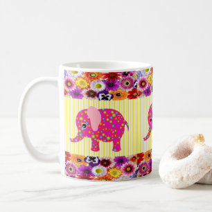Pink Colourful Pig Yellow Stripe Mug