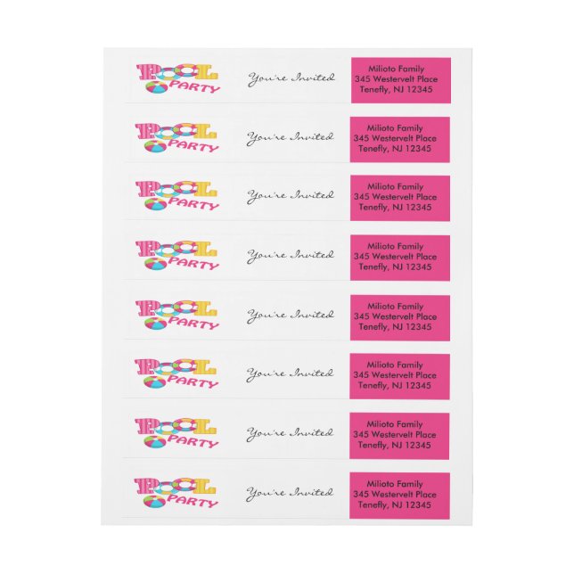 Pink Colourful Pool Party Wraparound Address Label (Sheet)