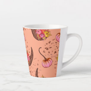 Pink & Colourful Pumpkins with Autumn Leaves Latte Mug