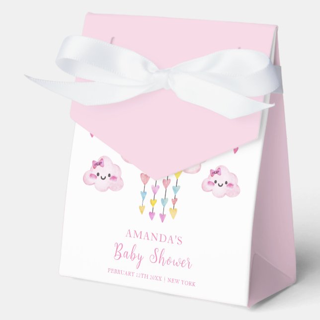 Pink Colourful Raindrop Sweetheart Baby Shower  Favour Box (Front)