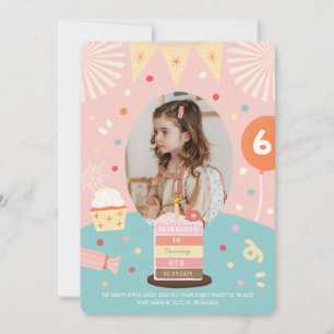 Pink Colourful Sparkle Princess Photo Birthday Par Invitation