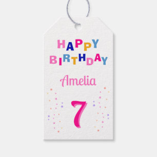 Pink Colourful Stars Girl Happy Birthday Party Gift Tags