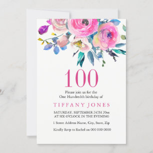 Pink Colourful Tropical Floral 100th Birthday Invitation