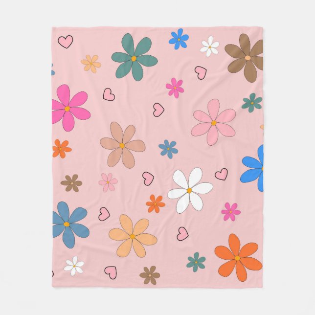 Pink Colourful Tropical Floral Botanical Summer Fleece Blanket (Front)