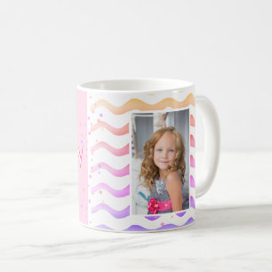 Pink Colourful Wave Girly Happy Birthday Photo Coffee Mug