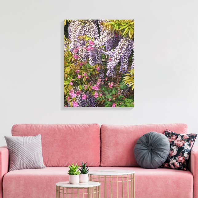 Pink Columbine and Purple Wisteria Floral Canvas Print (Insitu(LivingRoom))