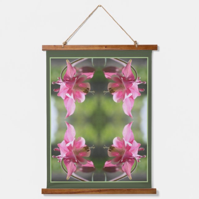 Pink Columbine Flower Close Up Abstract Hanging Tapestry (Front)