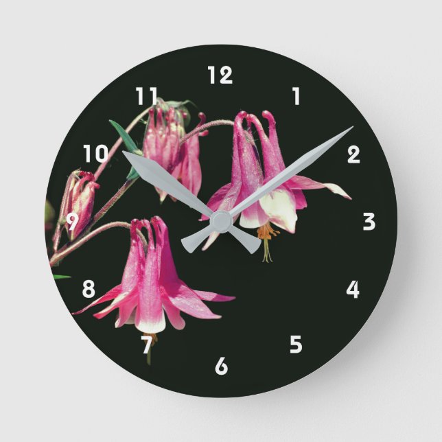 Pink Columbine Flower  Round Clock (Front)