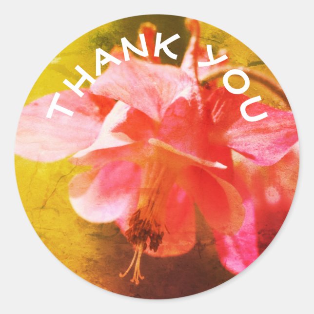 Pink Columbine Flower Thank You  Classic Round Sticker (Front)