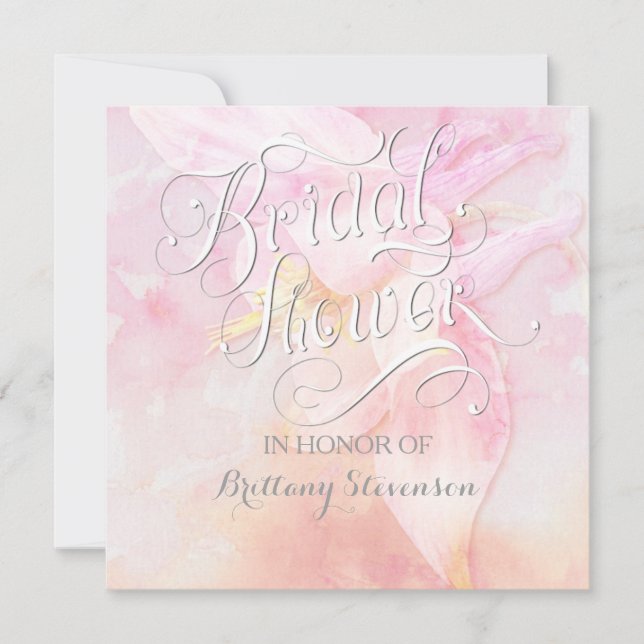 PINK COLUMBINE FLOWER WATERCOLOR SPLASH BRIDAL INVITATION (Front)