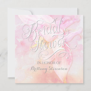 PINK COLUMBINE FLOWER WATERCOLOR SPLASH BRIDAL INVITATION