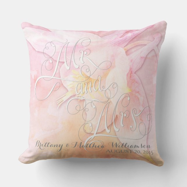 PINK COLUMBINE FLOWER WATERCOLOR SPLASH CUSHION (Front)