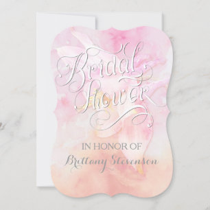 PINK COLUMBINE FLOWER WATERCOLOR SPLASH WEDDING INVITATION