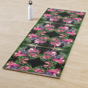 Pink Columbine Flowers Close Up Abstract Yoga Mat