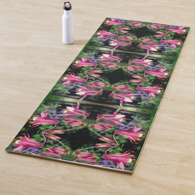 Pink Columbine Flowers Close Up Abstract  Yoga Mat (In Situ)