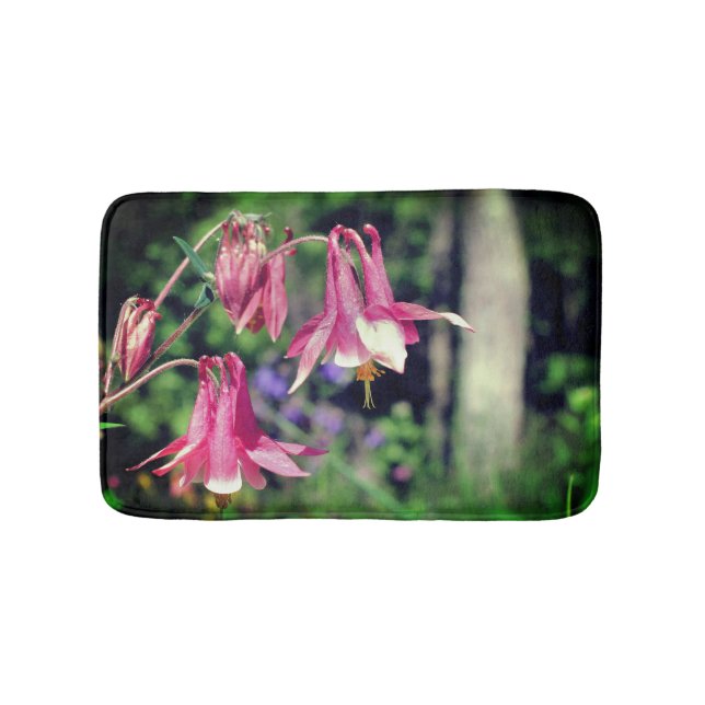 Pink Columbine Flowers Close Up  Bath Mat (Front)