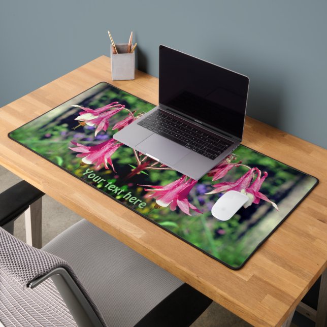 Pink Columbine Flowers Close Up Personalised Desk Mat (Office 2)