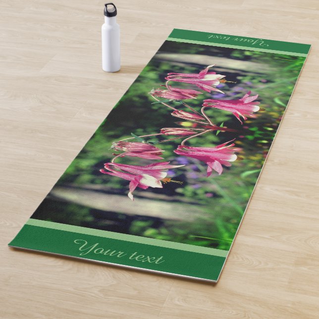 Pink Columbine Flowers Close Up Personalised Yoga Mat (In Situ)