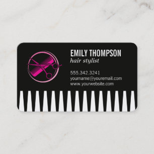 Pink Comb Scissors   Hair Stylist Business Card