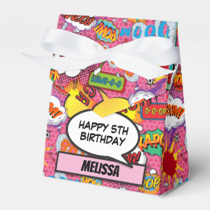 Pink Comic Book Superhero Birthday Party Favour Box