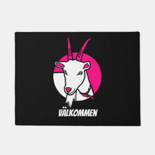 Pink Comic Goat Digital Portrait Swedish "Welcome" Doormat