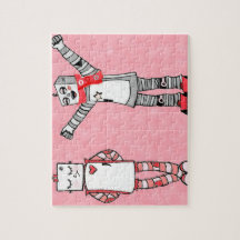 Pink Comic Style Vintage Valentine's Day Robots