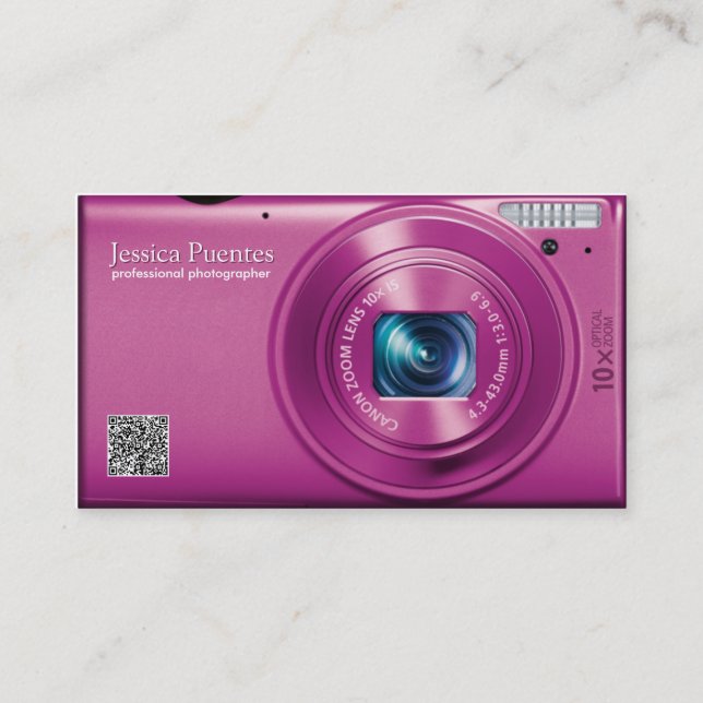Pink Compact Camera Professional Photographer Business Card (Front)