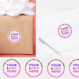 Pink Company Business Logo   Branded Thank You  Classic Round Sticker