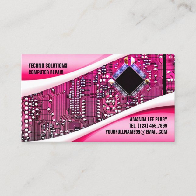 Pink Computer Repair Business Card (Front)