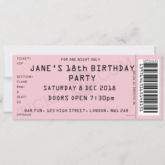 Pink Concert Ticket Party Invitation (Front)