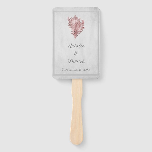 Pink Conch Shell Wedding Hand Fans (Front)