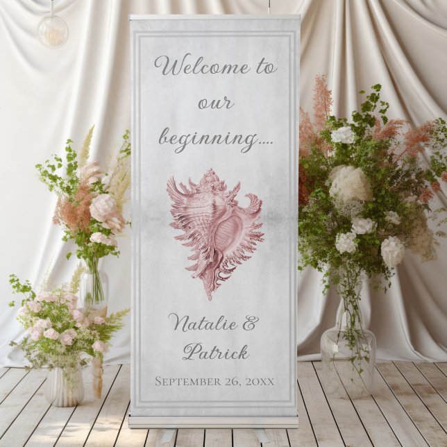 Pink Conch Shell Wedding Retractable Banner (Pink Conch Shell Wedding Welcome Retractable Banner)