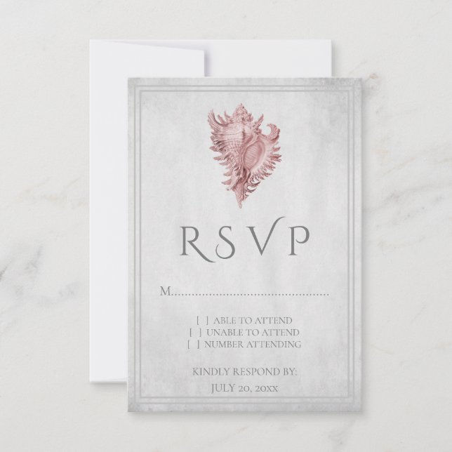 Pink Conch Shell Wedding RSVP Card (Front)
