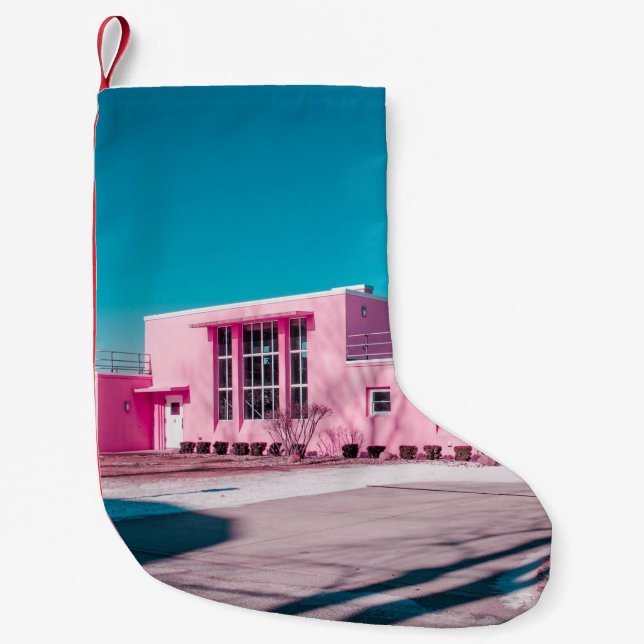 Pink concrete building under clear blue sky small christmas stocking (Front)